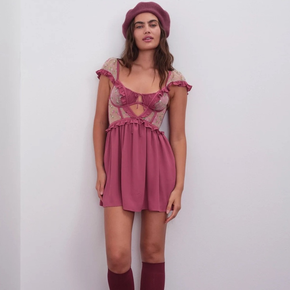 For Love & Lemons Camila Sleeved Slip Dress